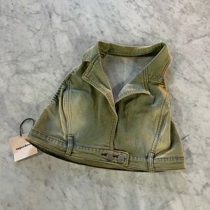 Superdown Green Denim Halter Top NWT Perfect for Festival Season